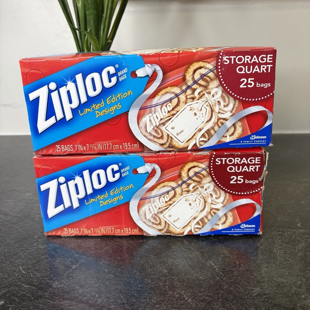 NEW Ziploc Limited Edition Holiday Name Tag Bow‎ Quart Storage 50 Bags Total